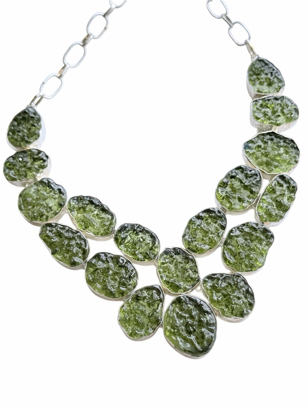 Handmade Sterling Silver Green Gemstone Statement Necklace